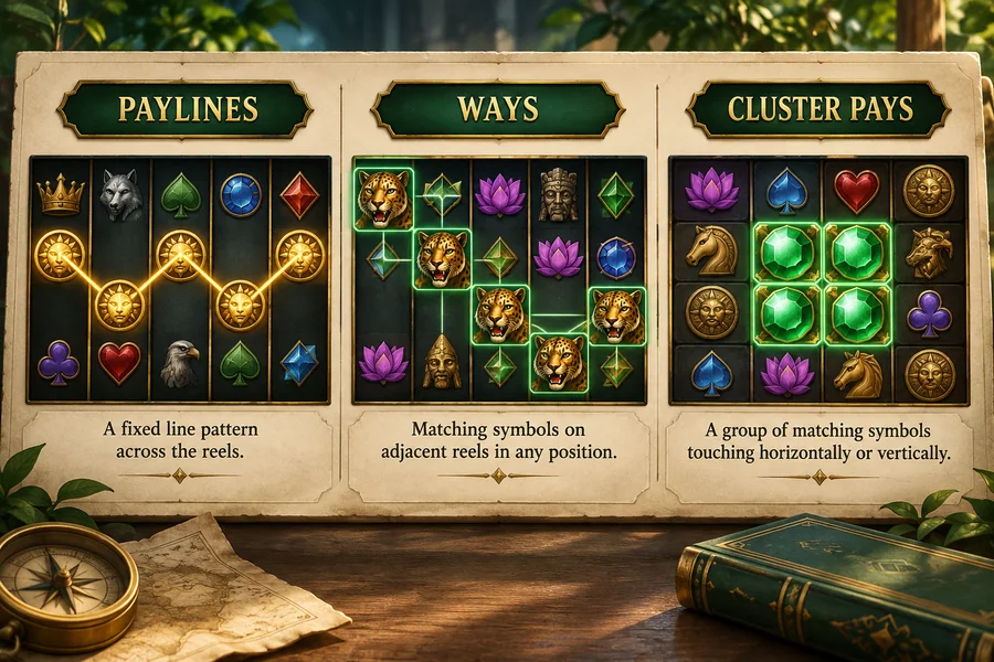 Illustration: How slots pay: paylines, ways and cluster pays